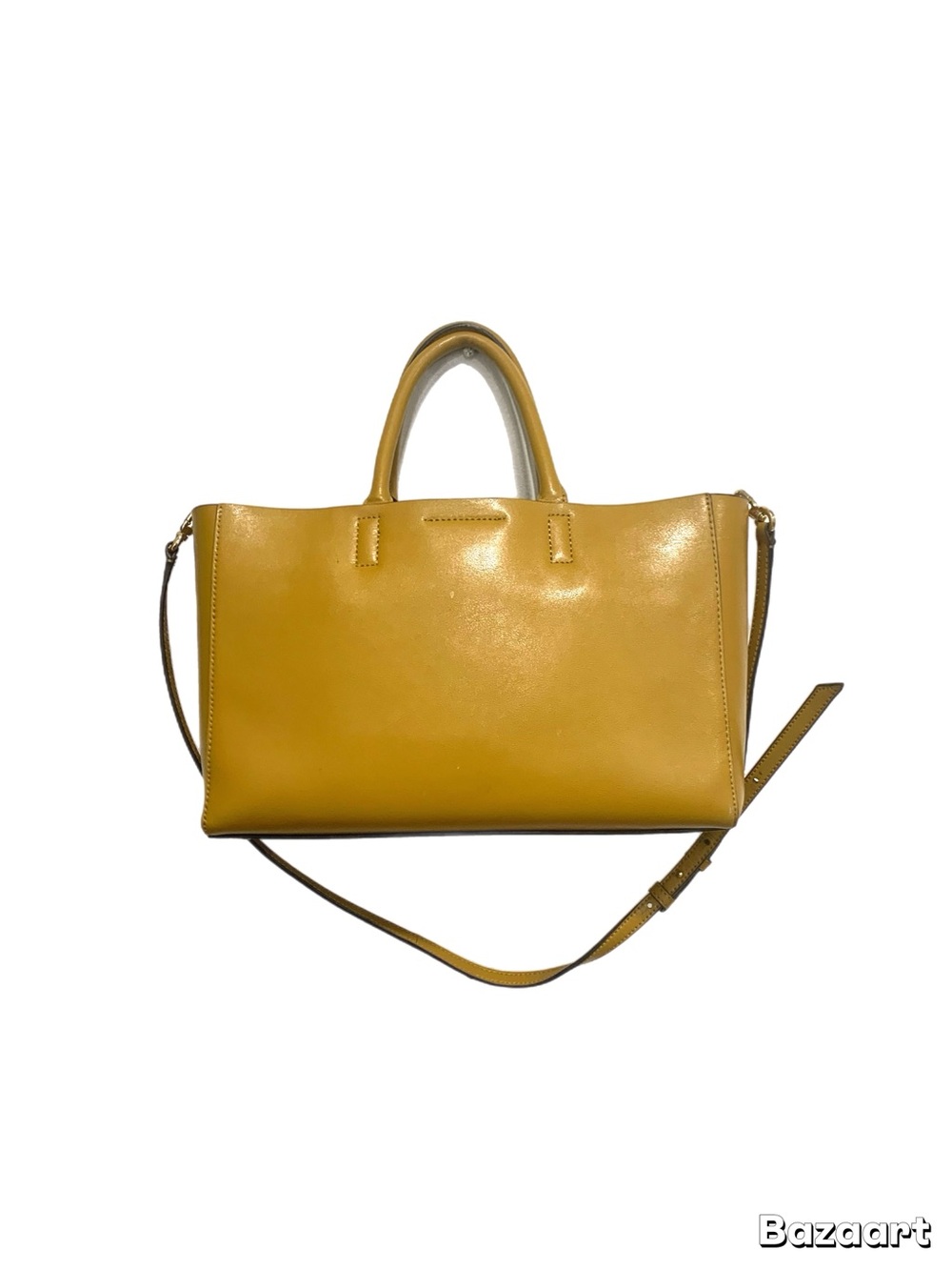 Yellow Structured Leather Tote Bag with Removable Strap